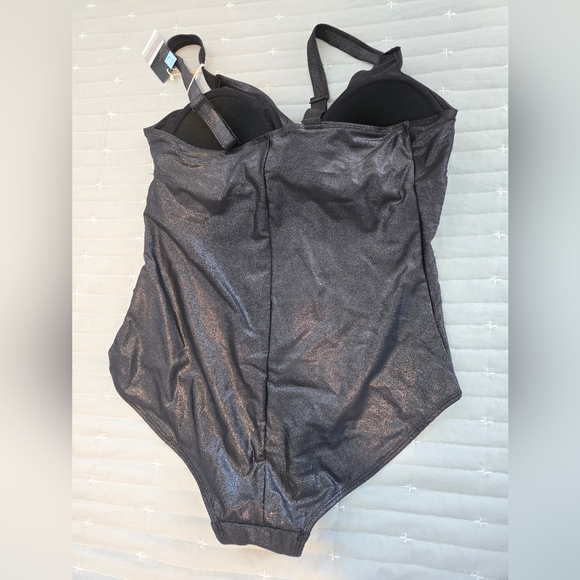 Serra shiny black one piece swimsuit szL - Picture 2 of 6